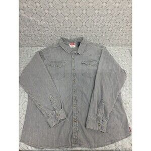 Men’s Wrangler Gray Long Sleeve Flap Pockets Pearl Snap Denim Shirt Size 2XL‎